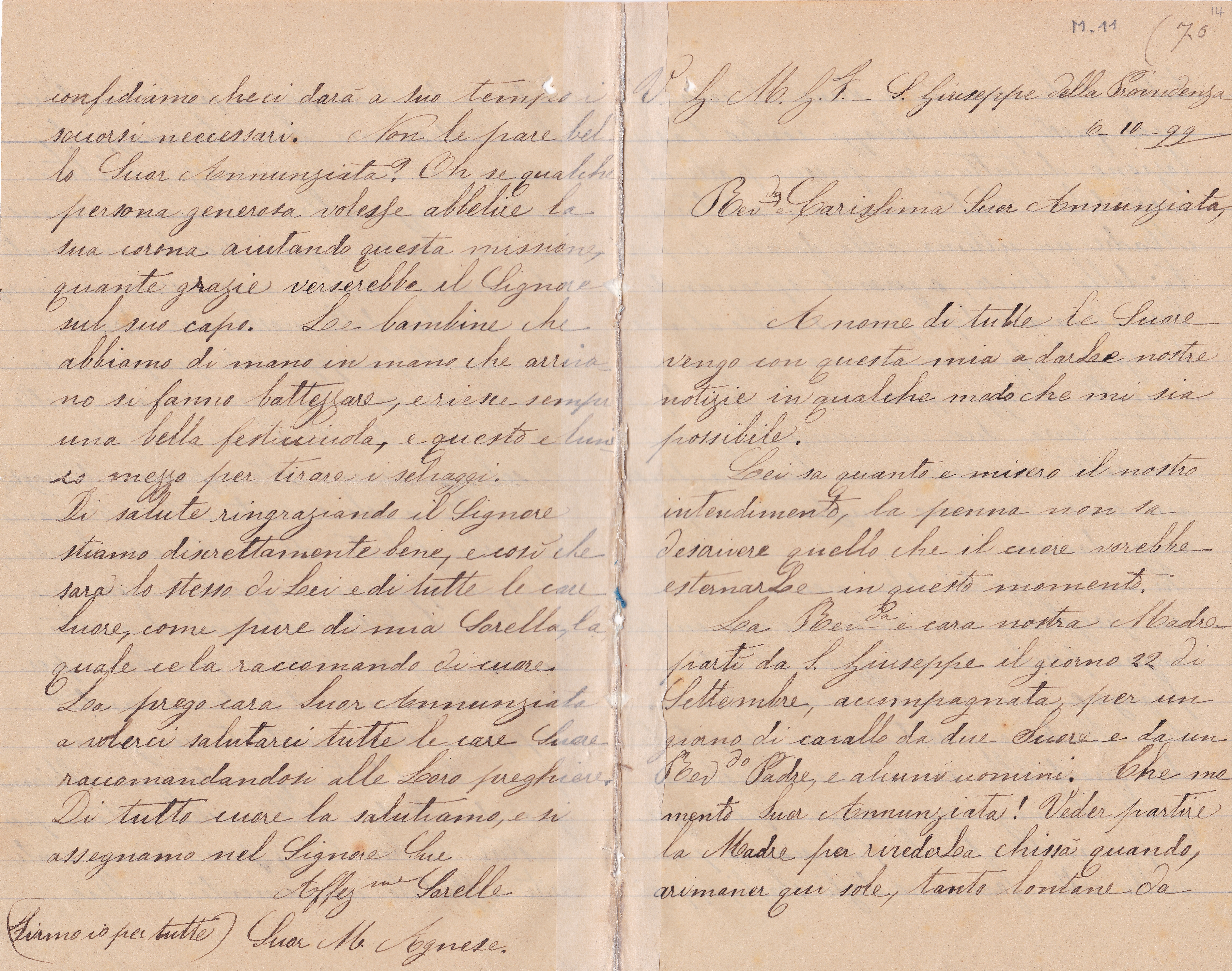 Lettera del 6 ottobre 1899 1^ parte